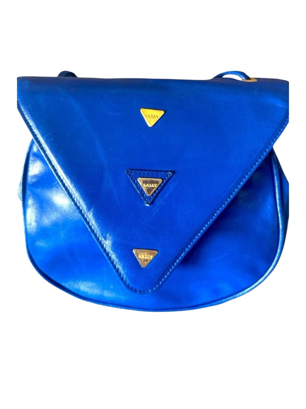 Vintage 1980s Bally Cobalt Blue Leather Triangle Logo Crossbody Shoulder Bag - Picture 4 of 8
